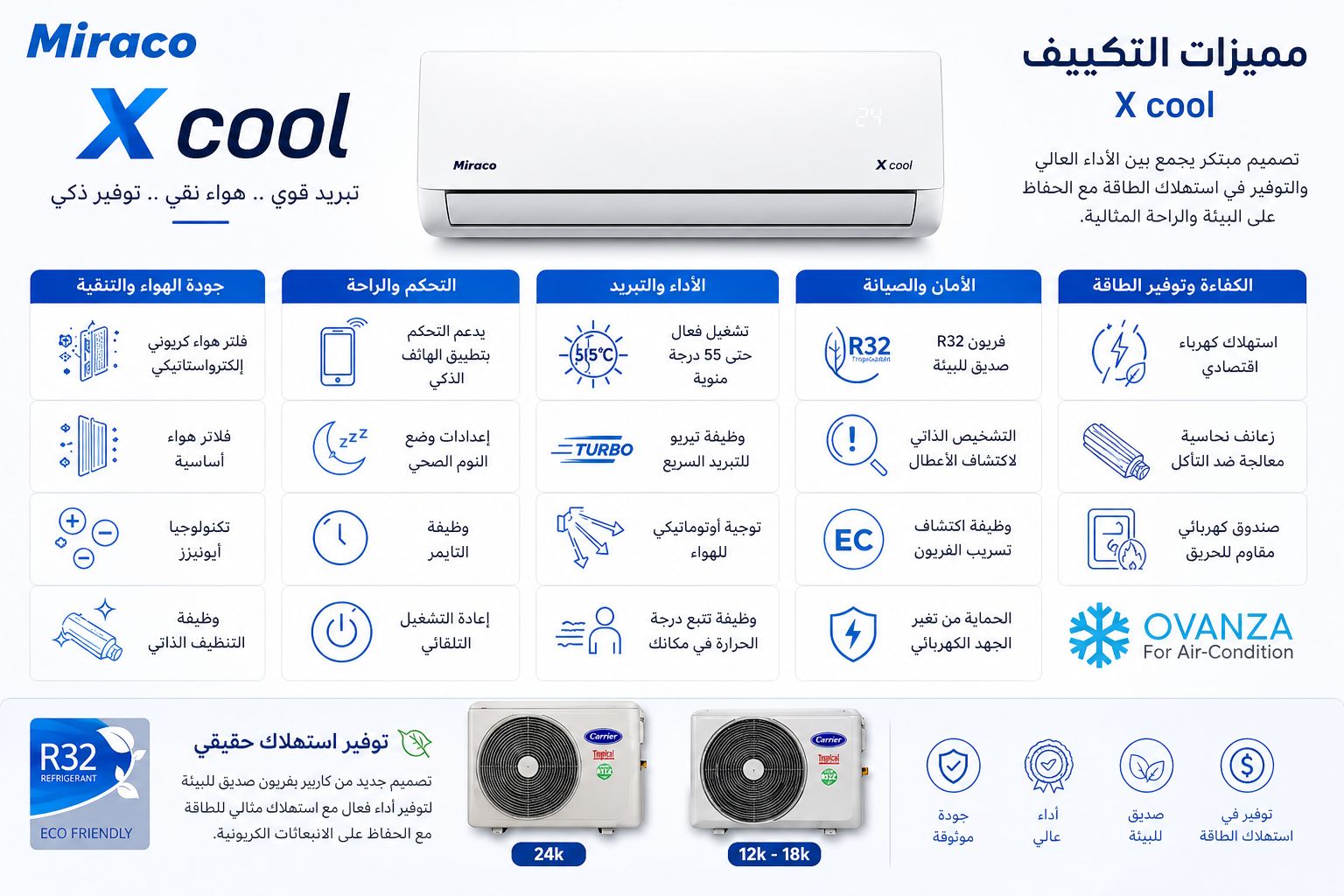 تكييف كاريير إكس كول 1.5 حصان بارد- ساخن  53QHEFT12N8-708F