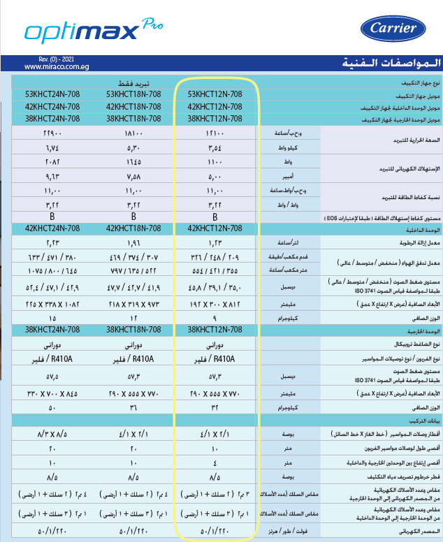 تكييف كاريير 1.5 حصان بارد 53 KHCT12n-708
